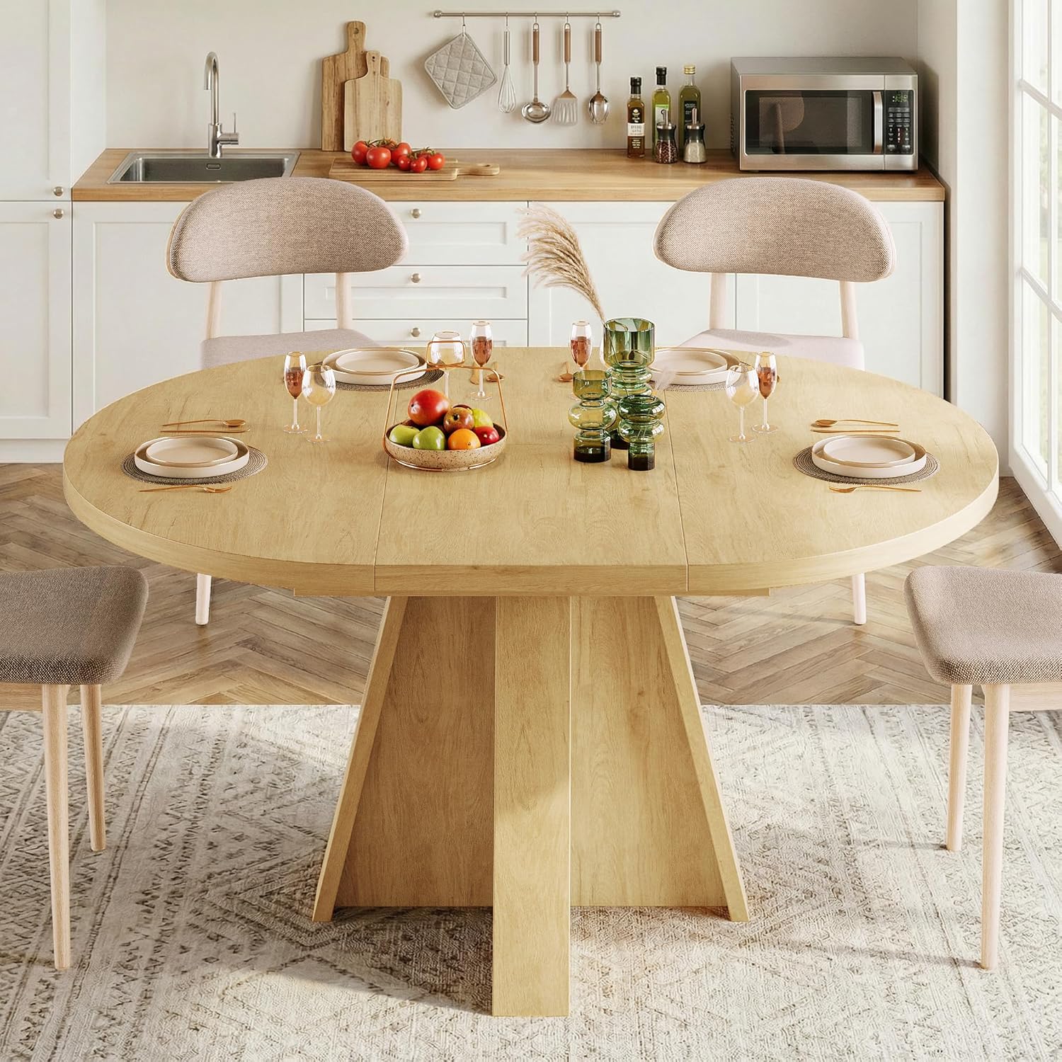 Natural Wooden Extendable Table