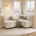 Beige Fabric 4-Seat L-Shaped Dining Nook Set