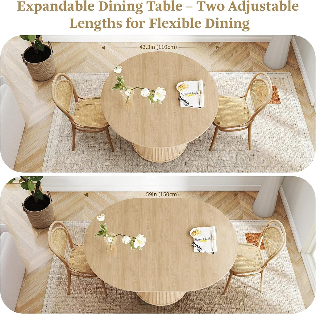 Natural Storage Extendable Dining Table