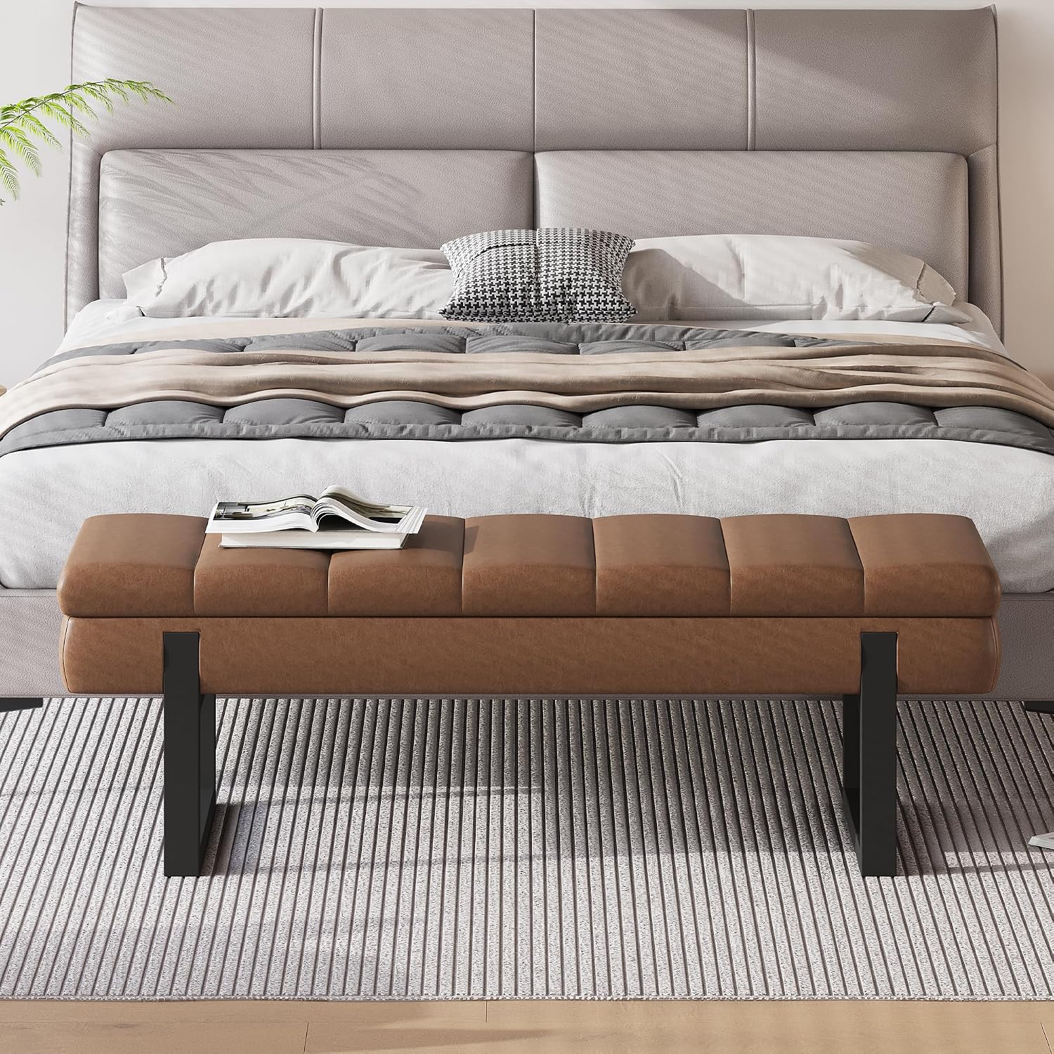 Faux Leather L-Shaped Storage Nook Bench