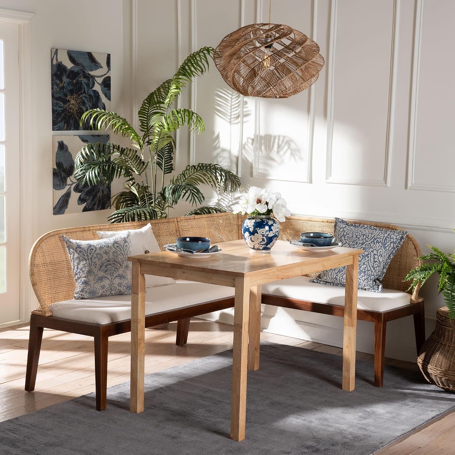 Boho Rattan 3pc Dining Nook Set
