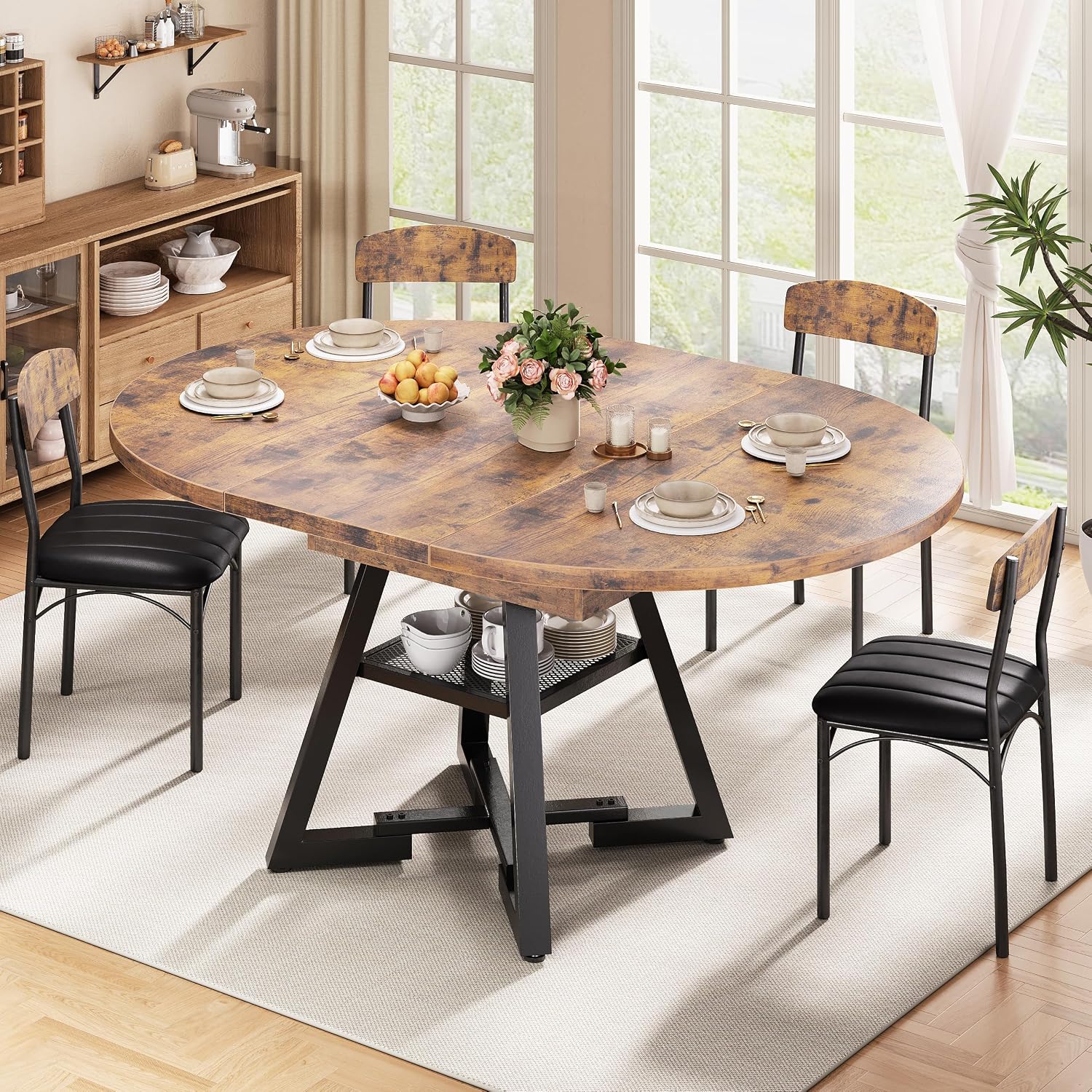Vintage Extendable Round Oval Dining Table